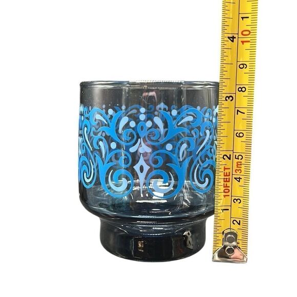Libbey Glasses Lowball Set of Four Blue Footed Scrolled Pattern Vintage MCM - Picture 7 of 8